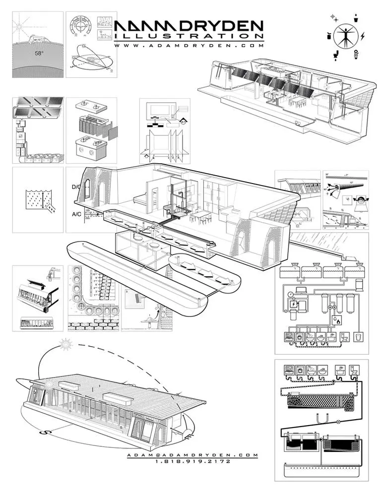 A series of drawings showing various parts of a building.