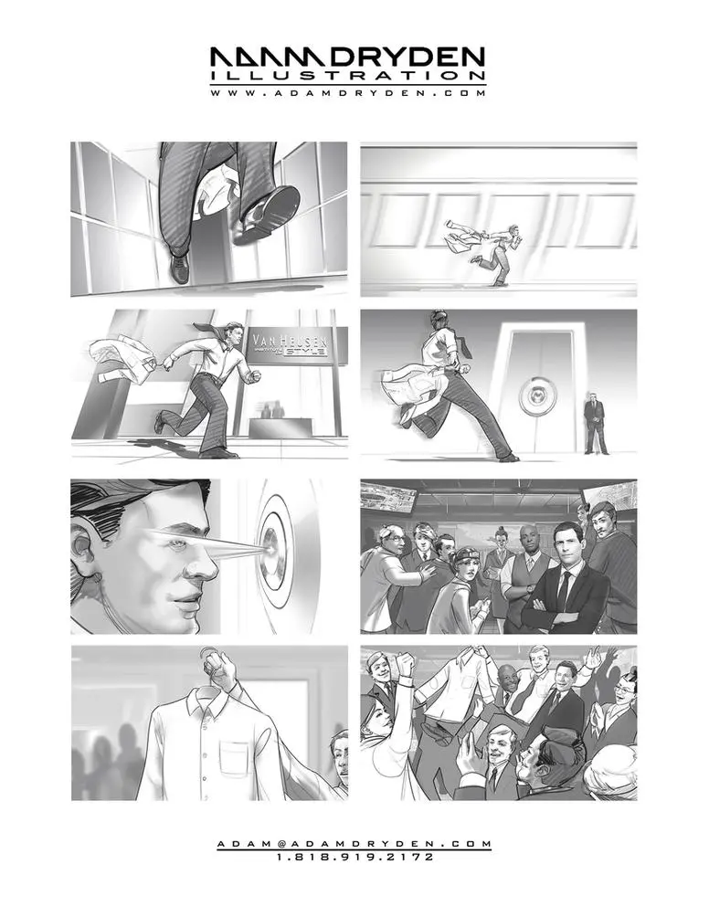 A series of storyboards for the movie