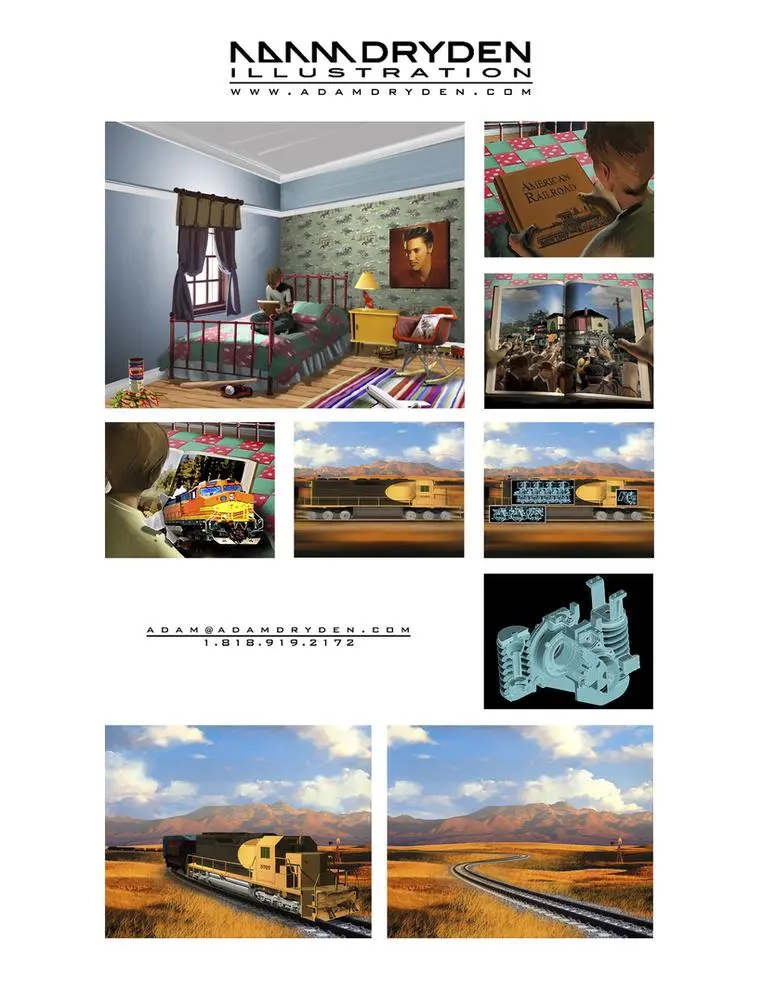 A collage of pictures with a truck and mountains in the background.