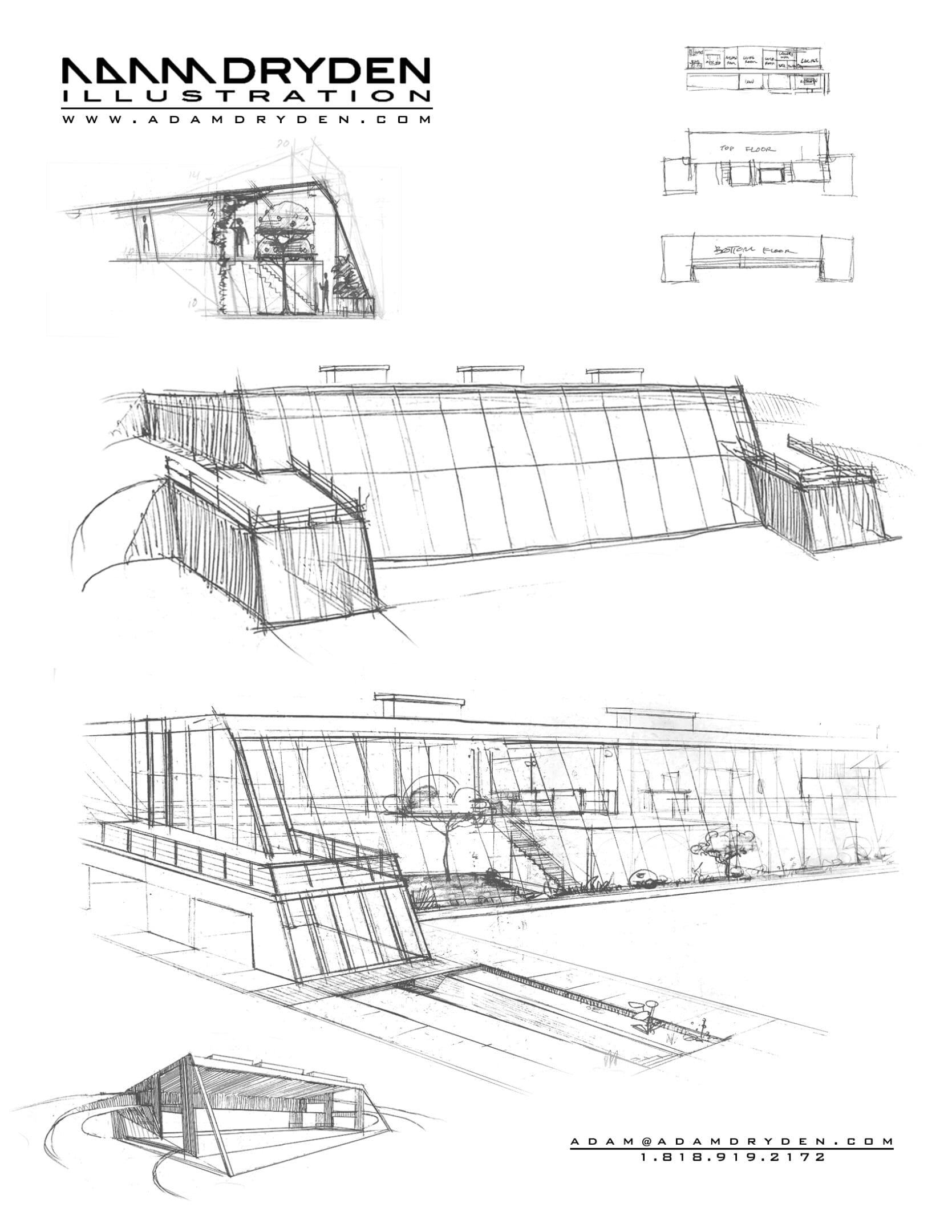 A series of drawings showing different angles and sections.