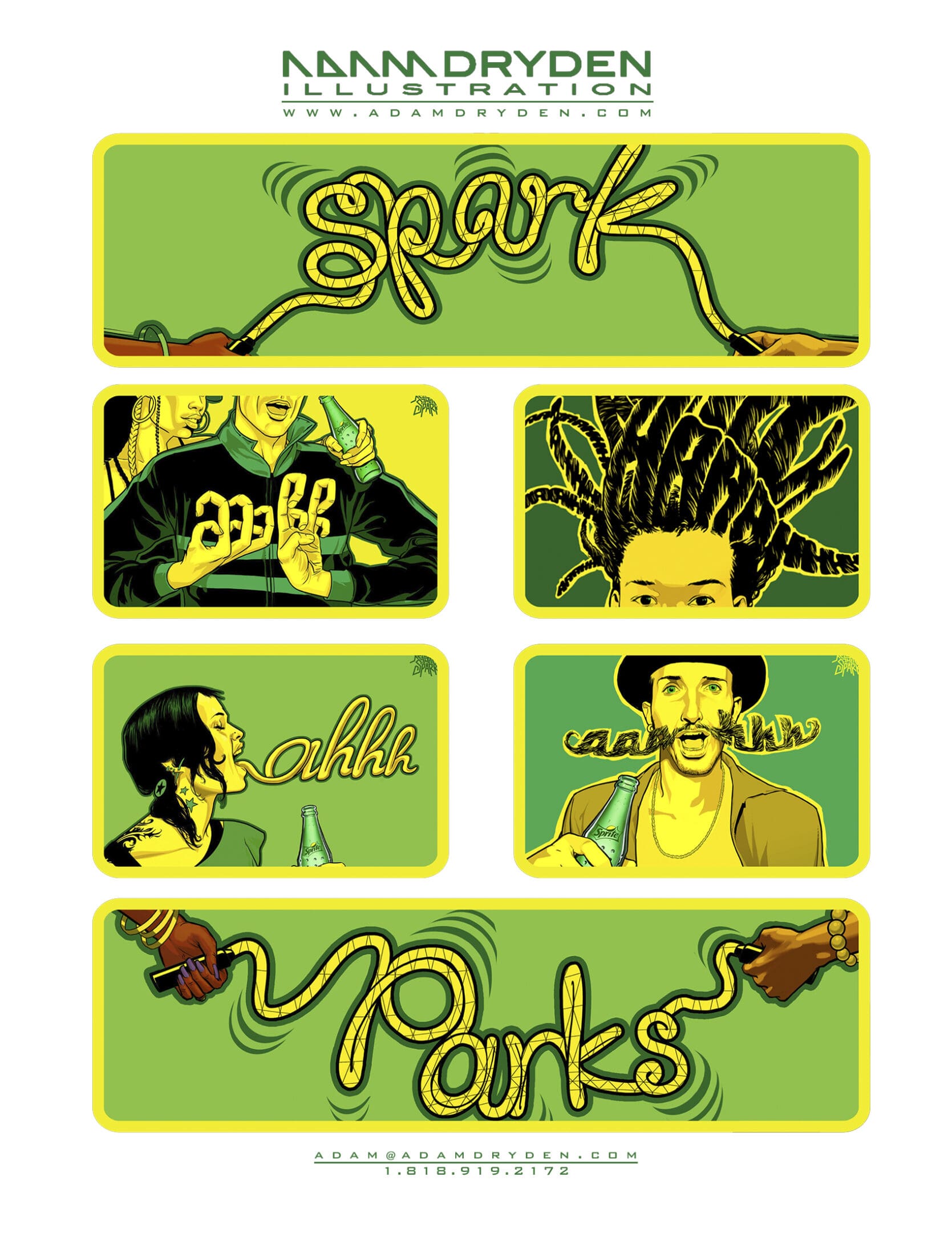 A series of images with the words spark, parks and rasta.