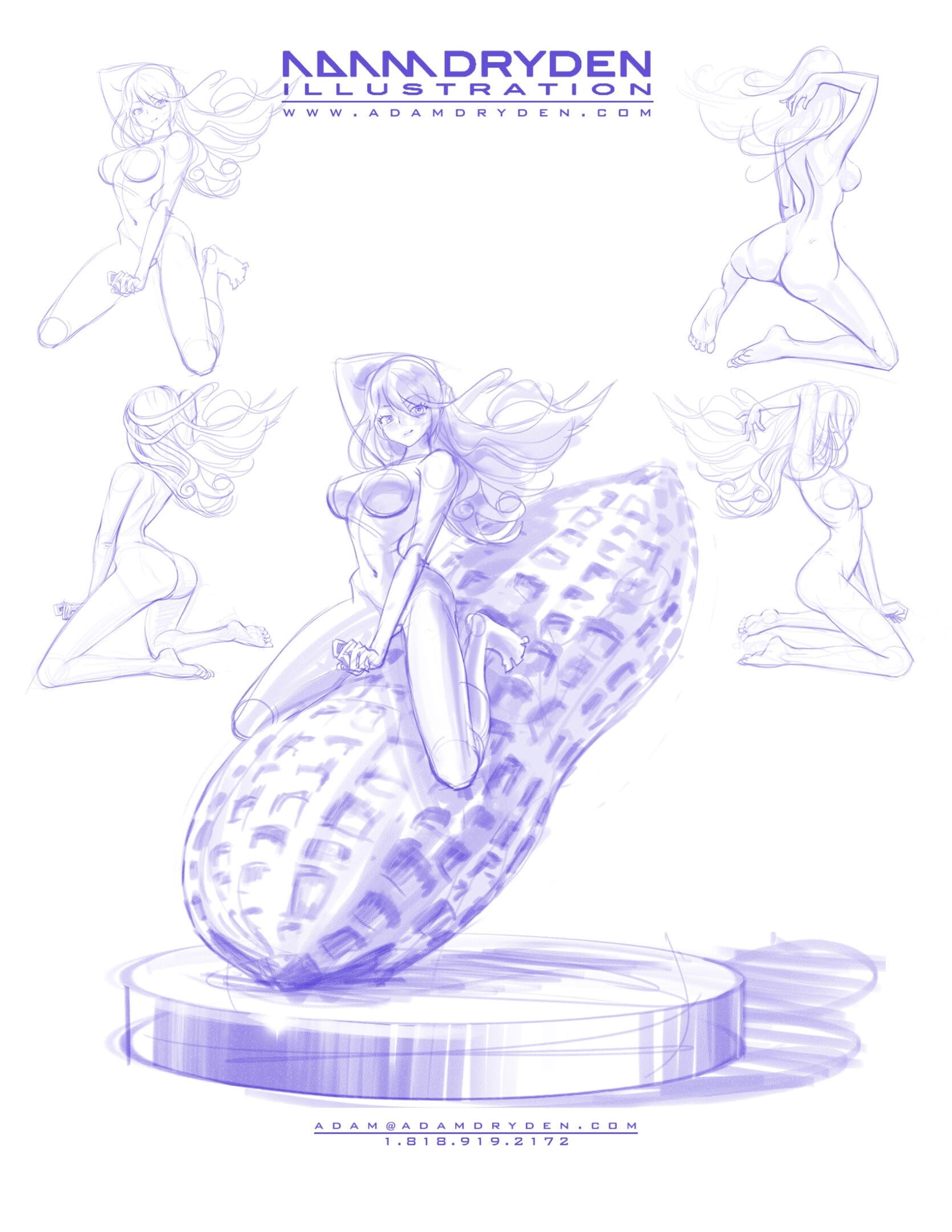 A drawing of a woman on top of a waffle cone.