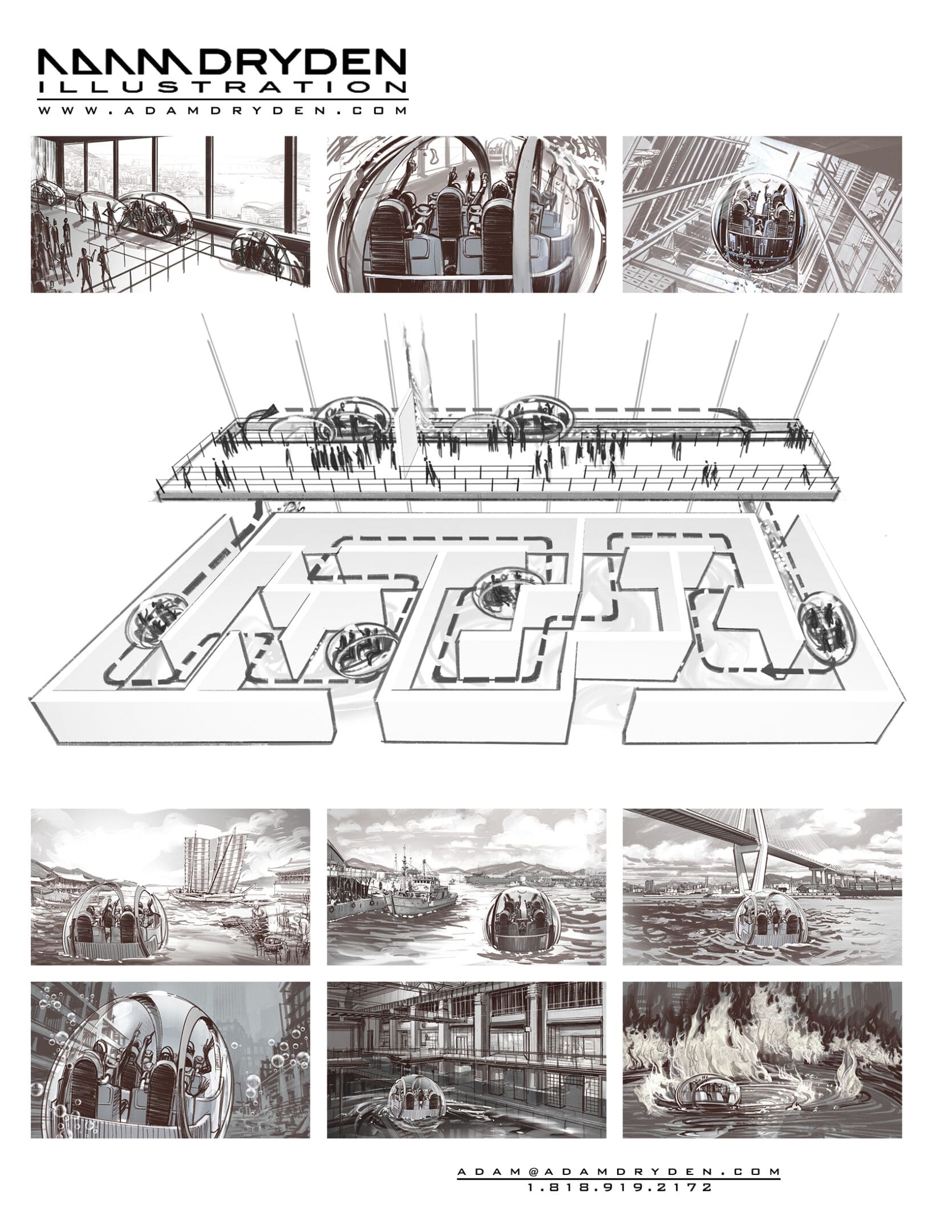 A series of drawings showing various stages in the process of construction.