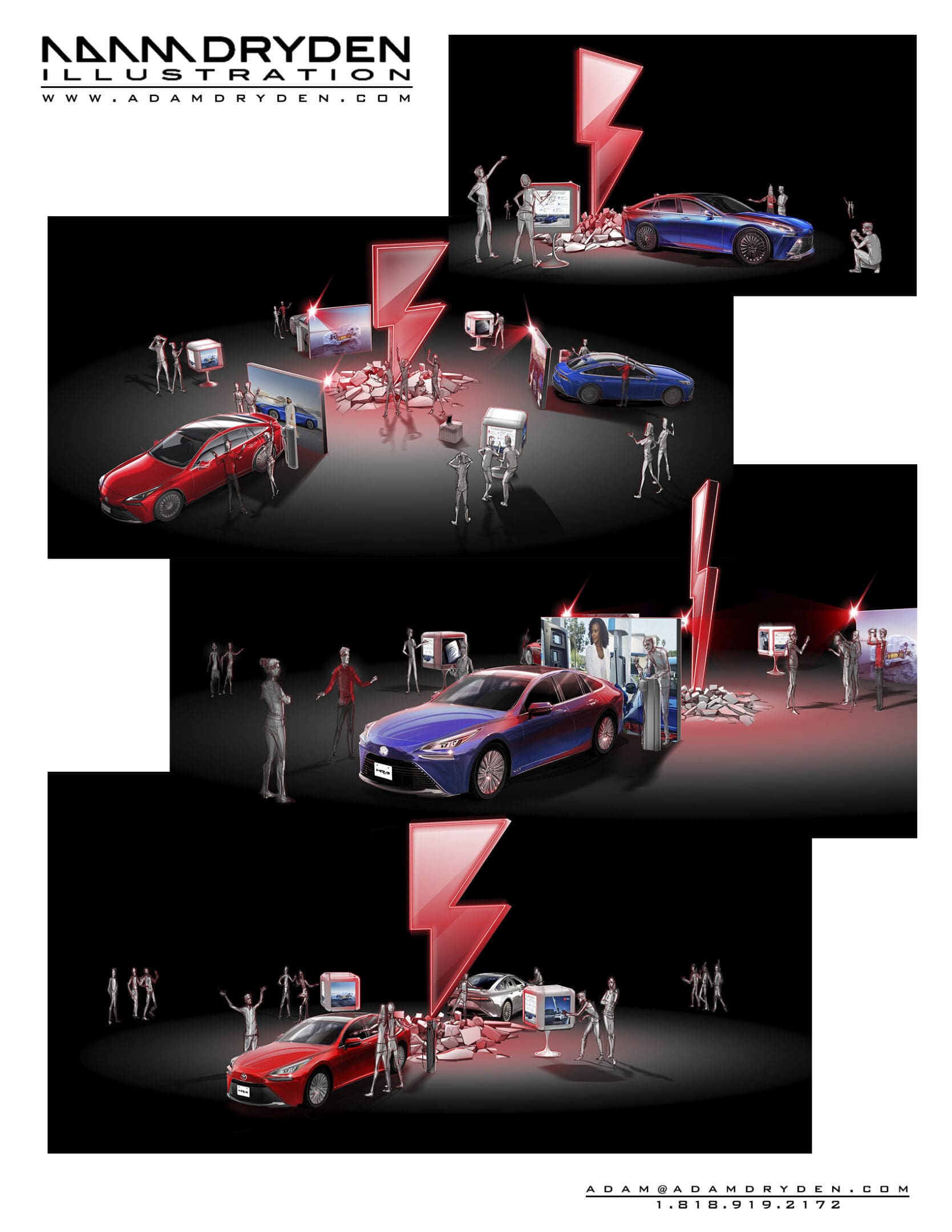 A series of images showing different stages in the process of car accident.