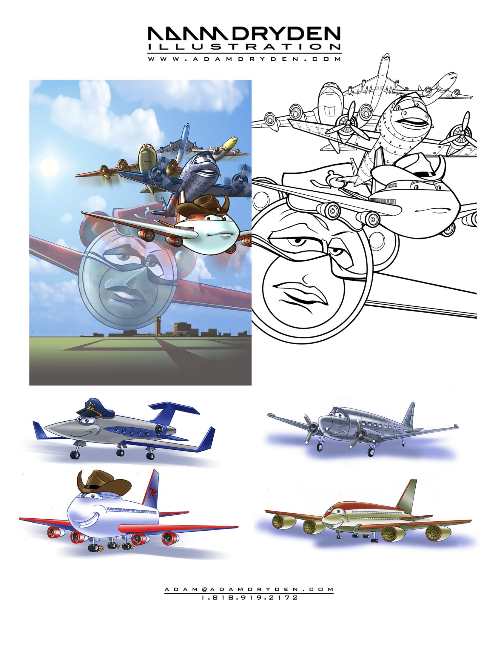 A series of planes with different designs and colors.