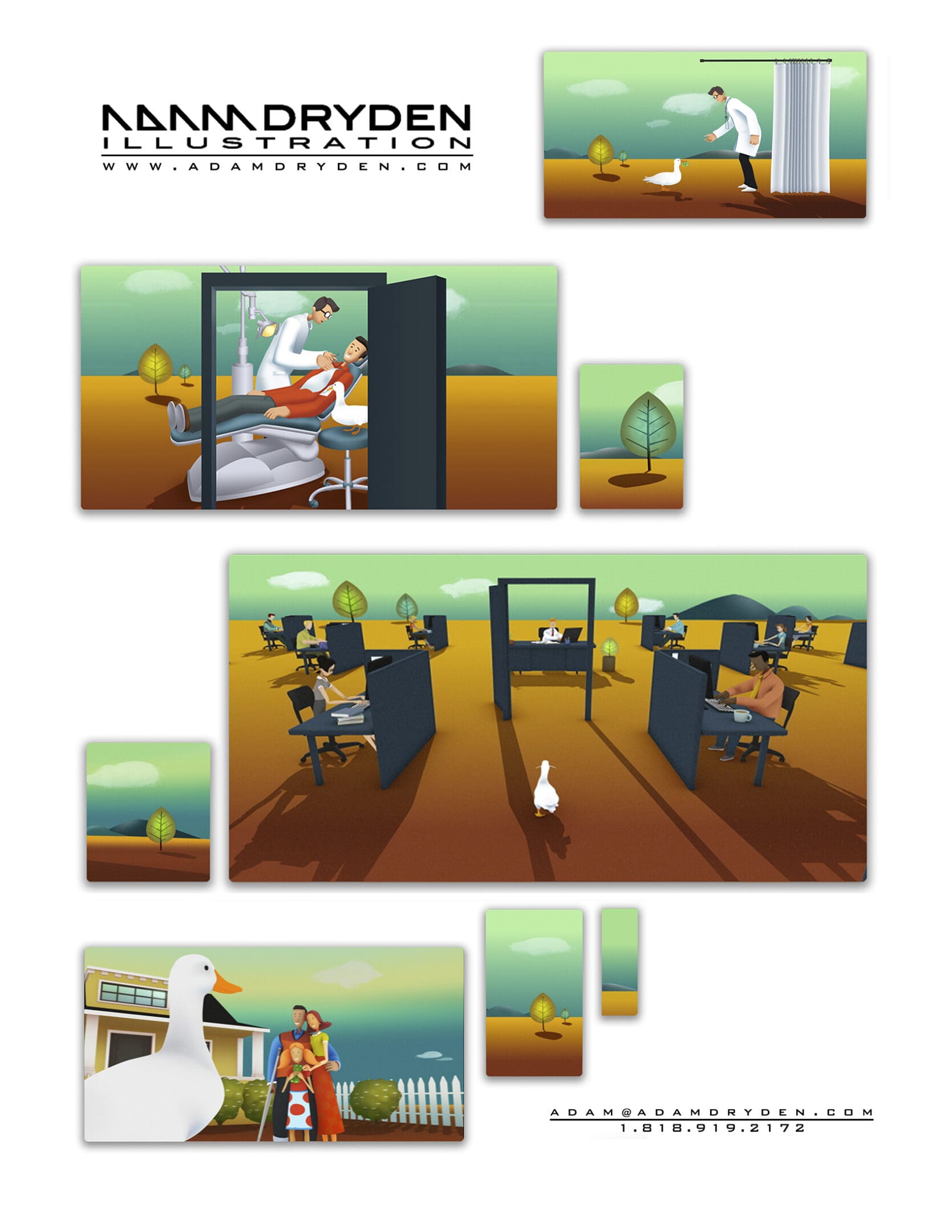 A series of images depicting various scenes in the style of animation.